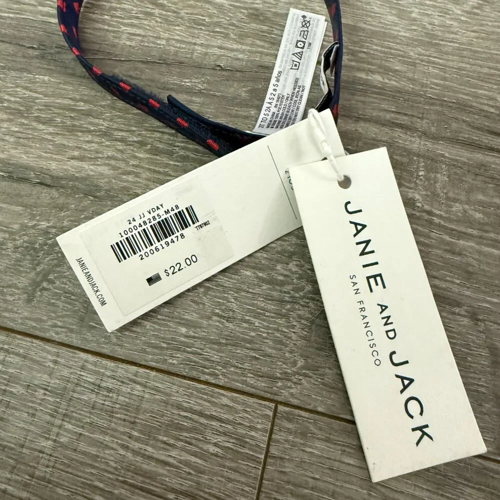 NWT Janie & Jack Blue Red Heart Bow Tie Special Occassion Boy Size 2 - 3